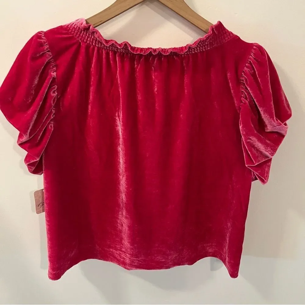 NWT Free People Terese Velvet Top in Pink Phenom | size XS